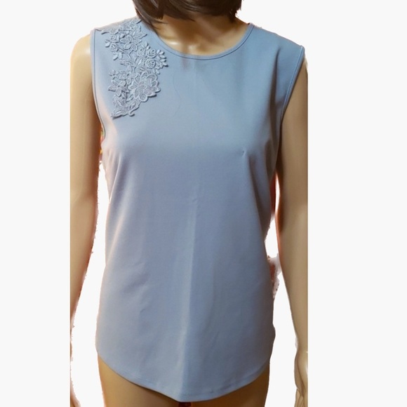 Ann Taylor Blue Floral Applique Sleeveless Top Medium - Picture 1 of 4